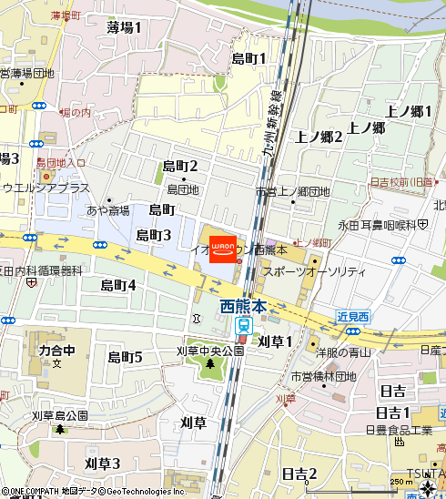 イオンタウン西熊本付近の地図